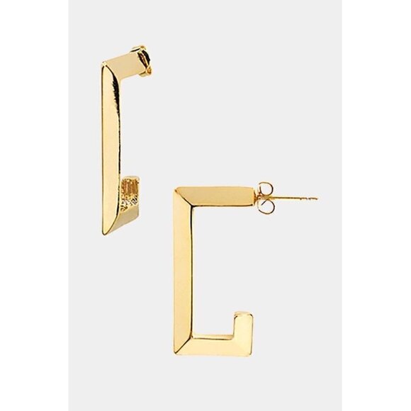 14K GOLD RECTANGLE HOOP EARRINGS - Picture 2 of 2